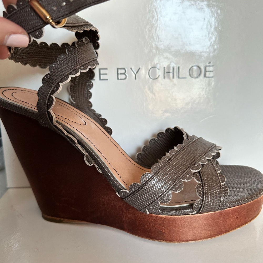 See by Chloe Scalloped Leather Wedge Sandals